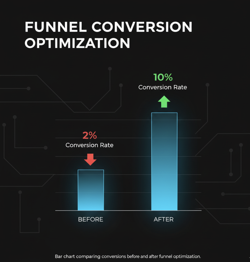 Bar chart comparing conversions before and after funnel optimization