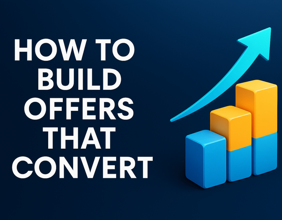 Hero image for blog post showing a glowing digital offer package surrounded by icons for bonuses, guarantees, and urgency, with the text 'Offers That Convert.'