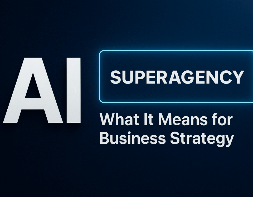 Hero image depicting a futuristic AI-powered hub with a digital brain at the center, connected to business functions like Marketing, Finance, Operations, and Strategy.