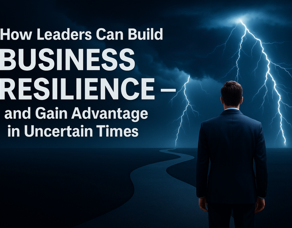 Business leader facing storm with lightning, symbolizing resilience and clarity in uncertain times.