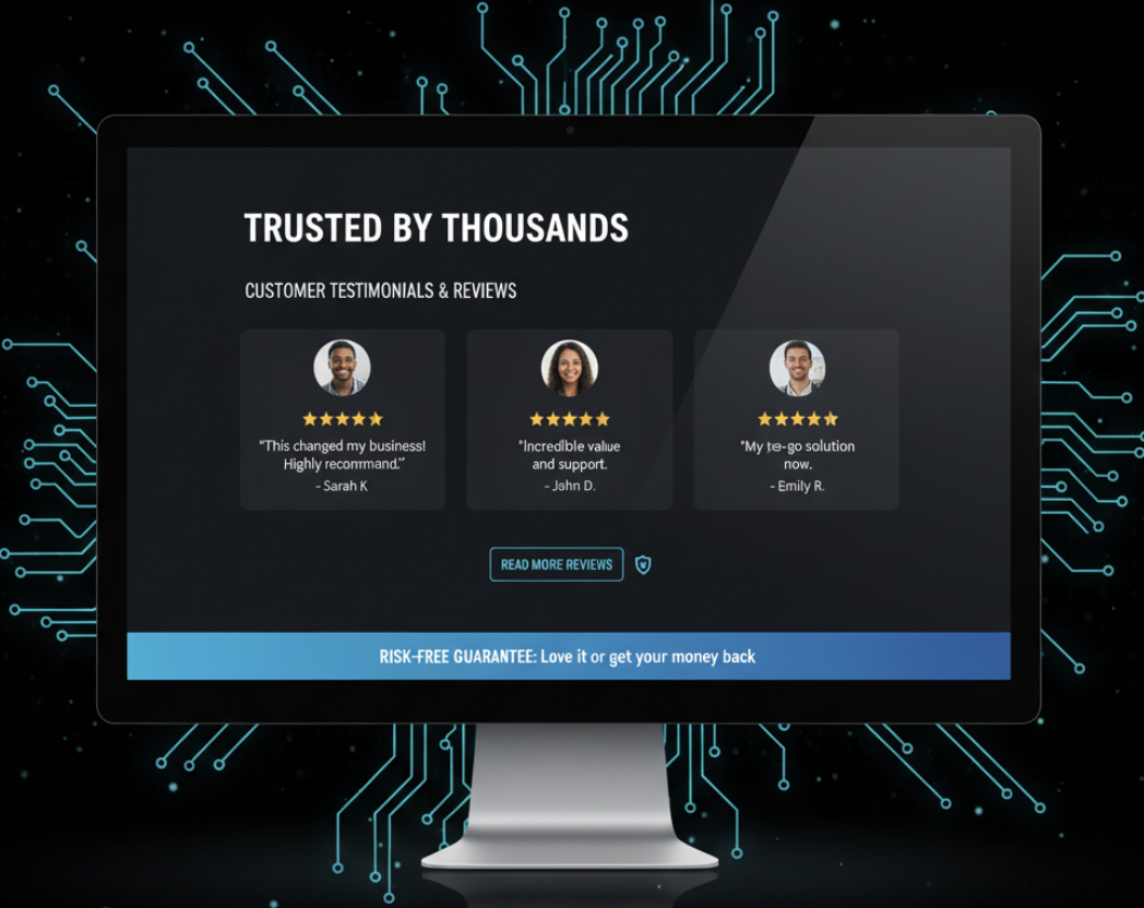 Customer testimonials showcasing trust signals on a sales page