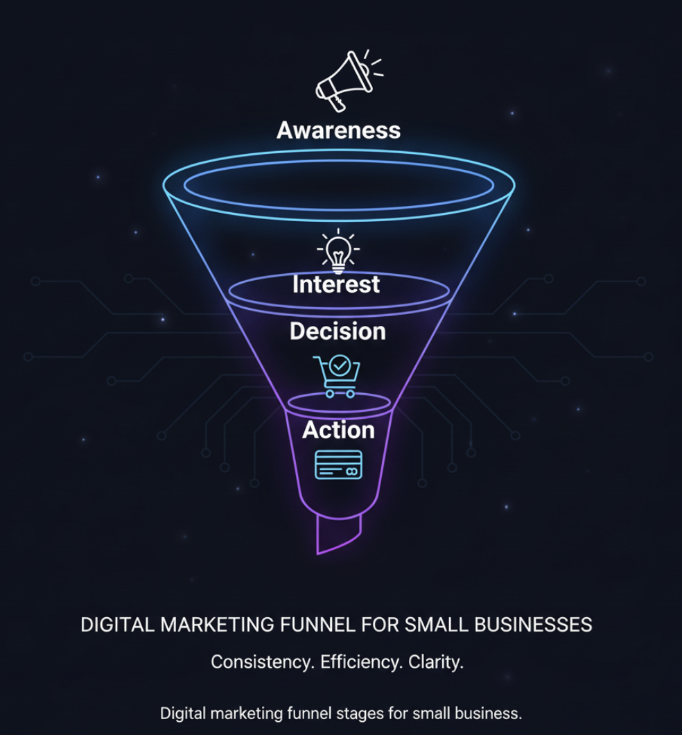 Digital marketing funnel stages for small business.