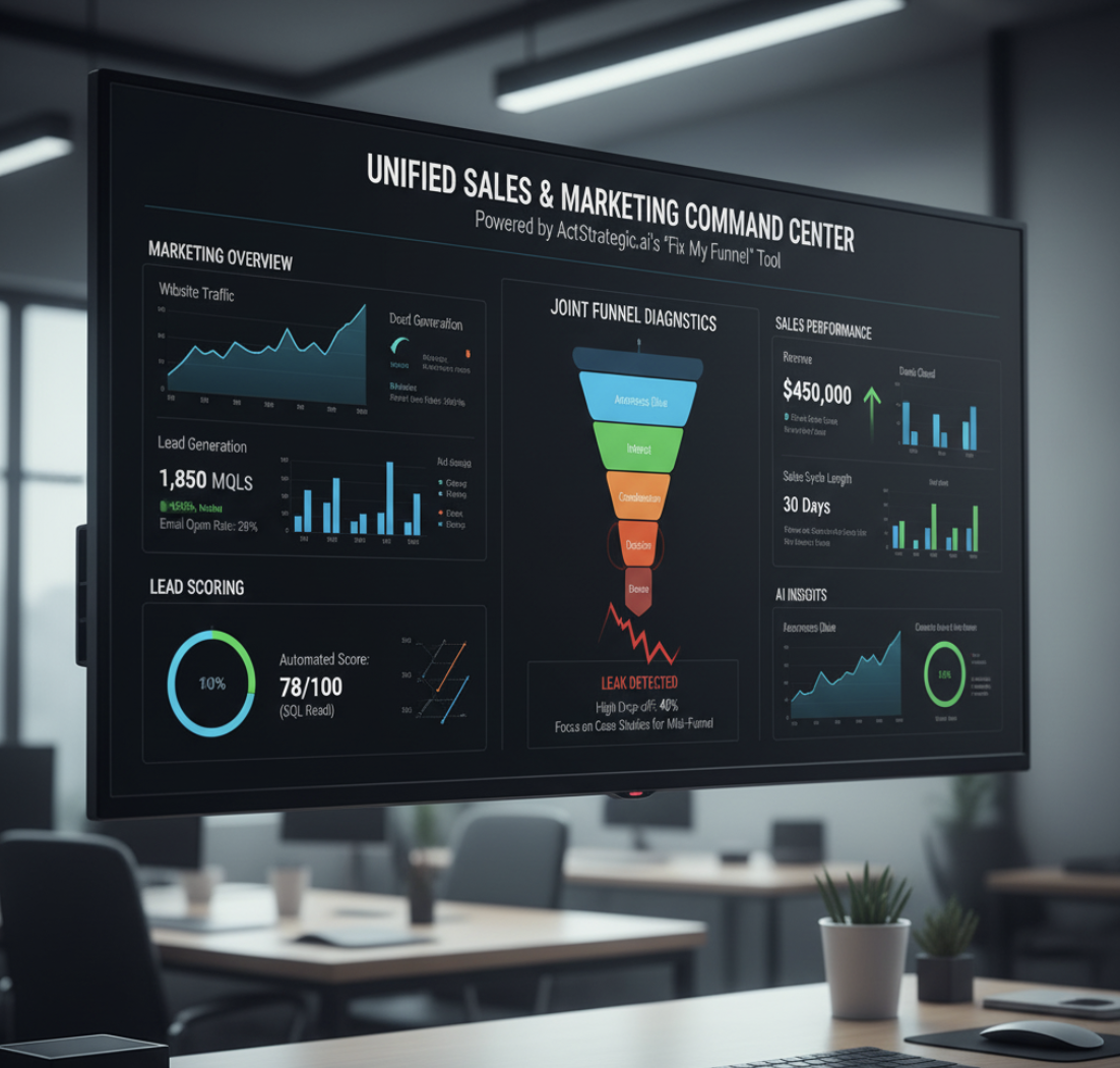 Unified sales and marketing analytics dashboard view