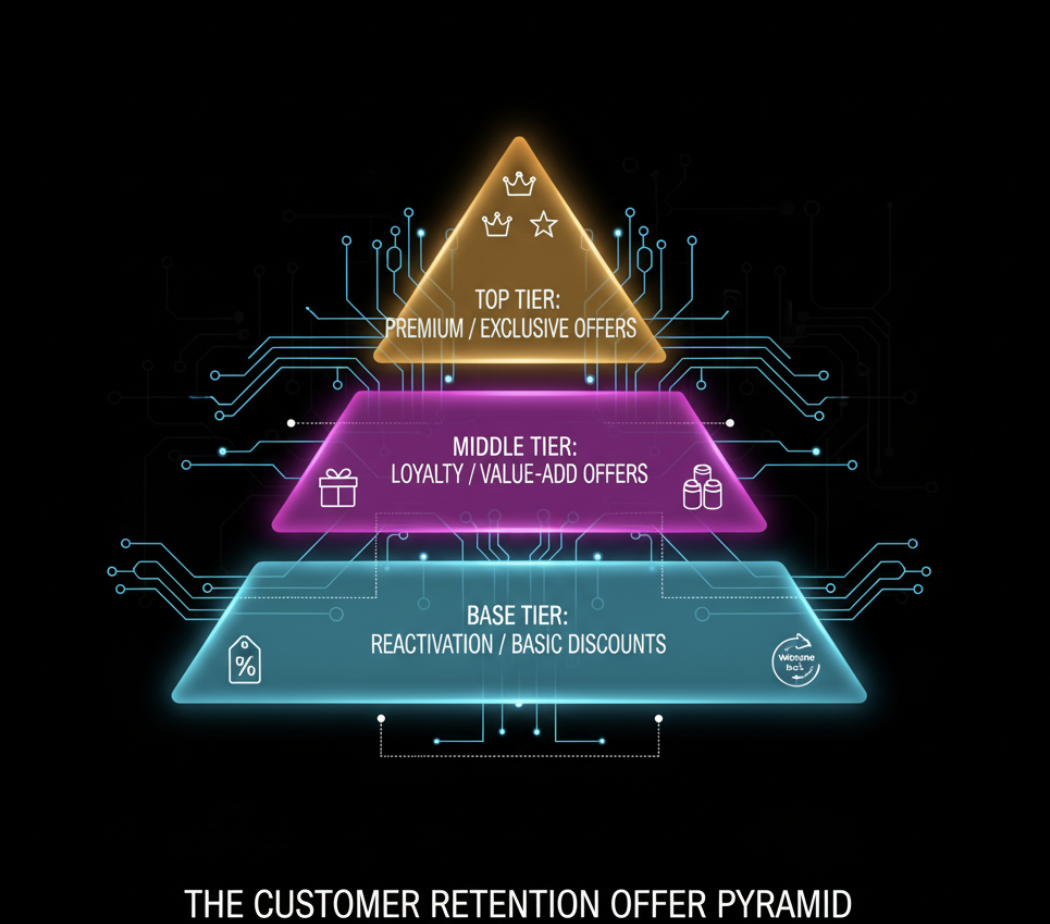 illustrating a customer retention offer pyramid
