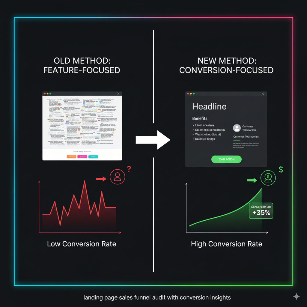 landing page sales funnel audit with conversion insights