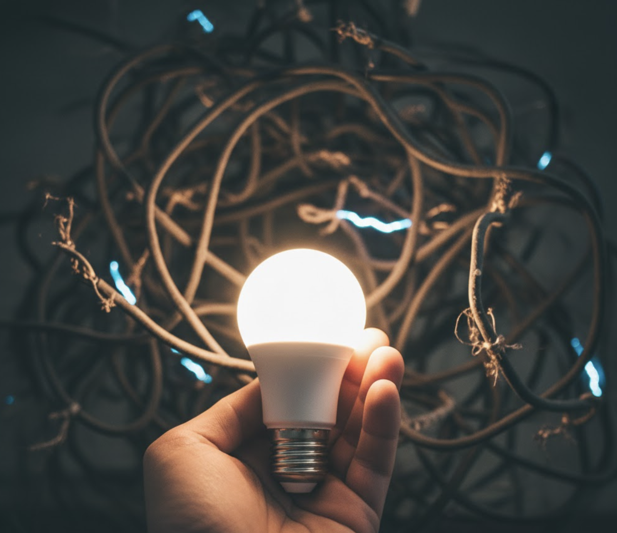 Concept of reliable web hosting represented by a steady hand holding a glowing lightbulb.