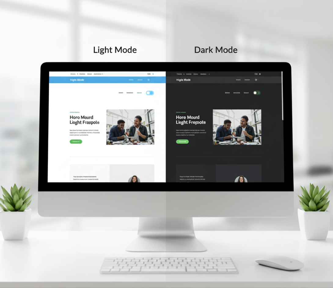 Dark mode and light mode toggle on modern website