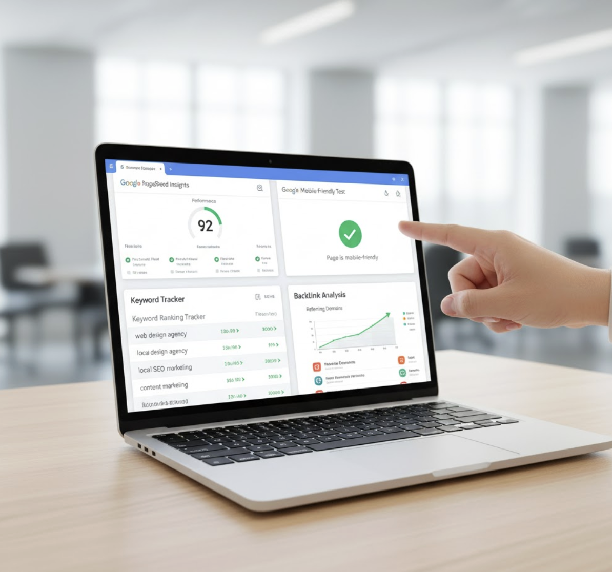 Dashboard view of a comprehensive DIY SEO audit using multiple free tools to analyze website performance.