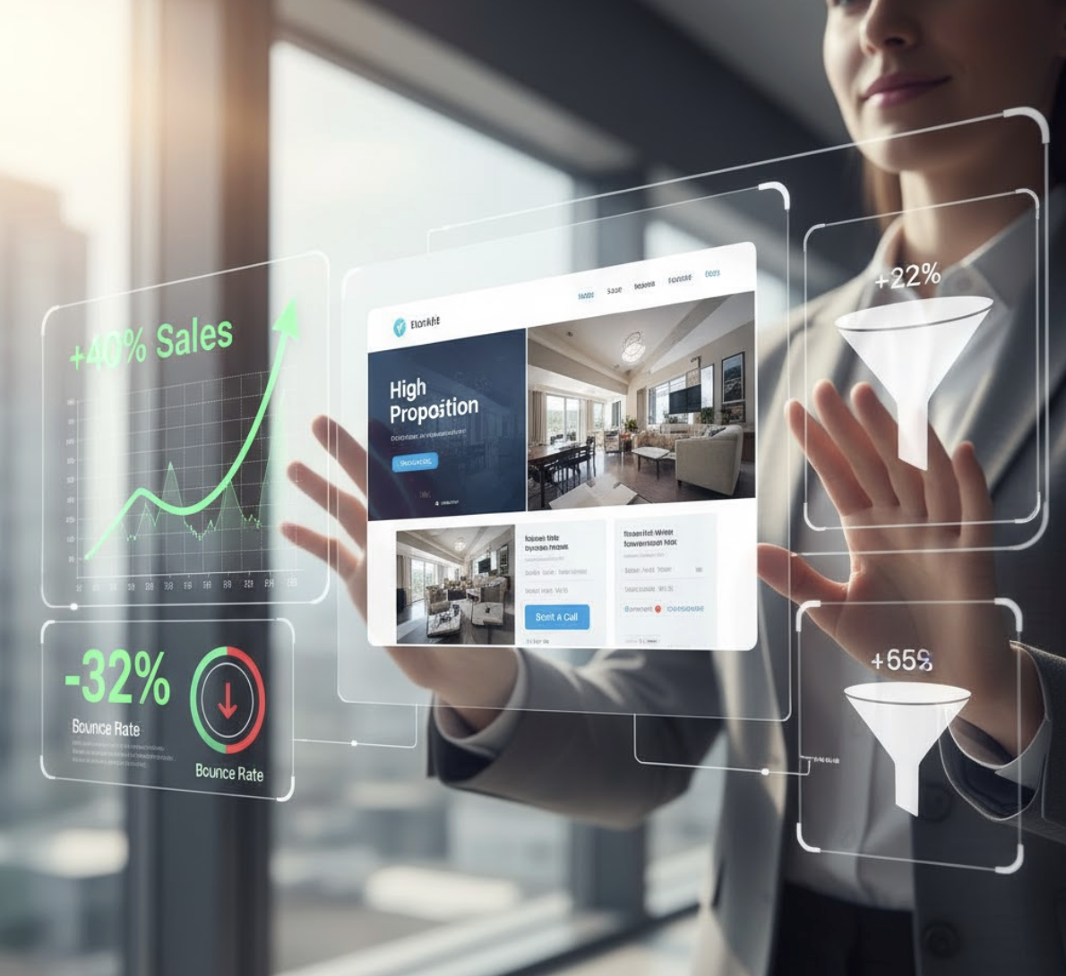 Data visualization showing 40 percent sales increase resulting from a strategic website redesign.