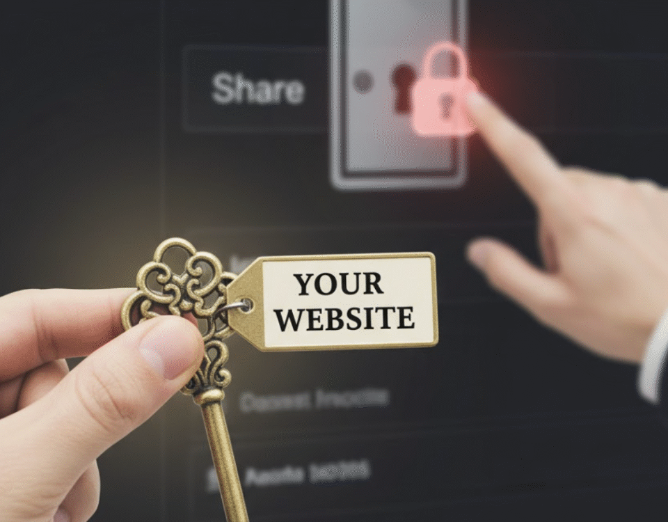 Metaphor for a website being the key to owning your online presence, unlike locked doors on social media platforms.