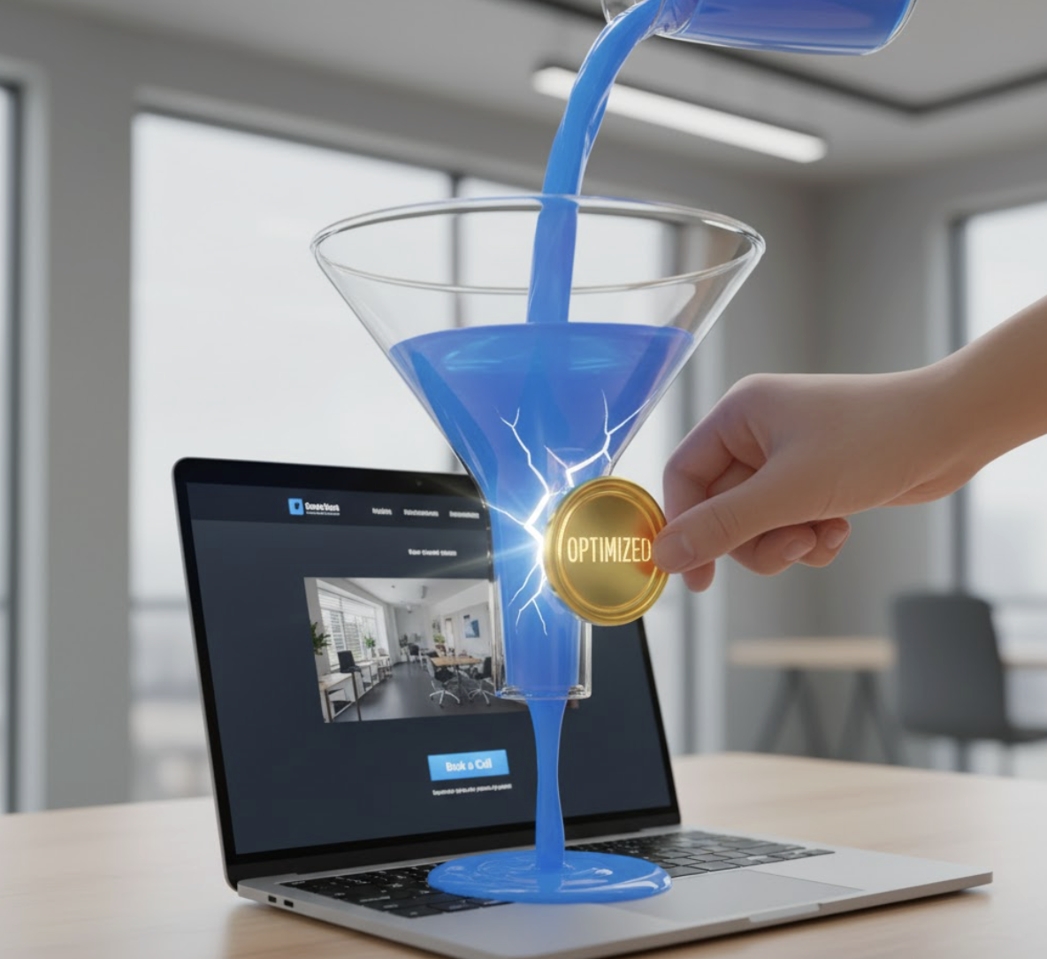 Metaphor for fixing a leaky sales funnel on a website to increase conversion rate.