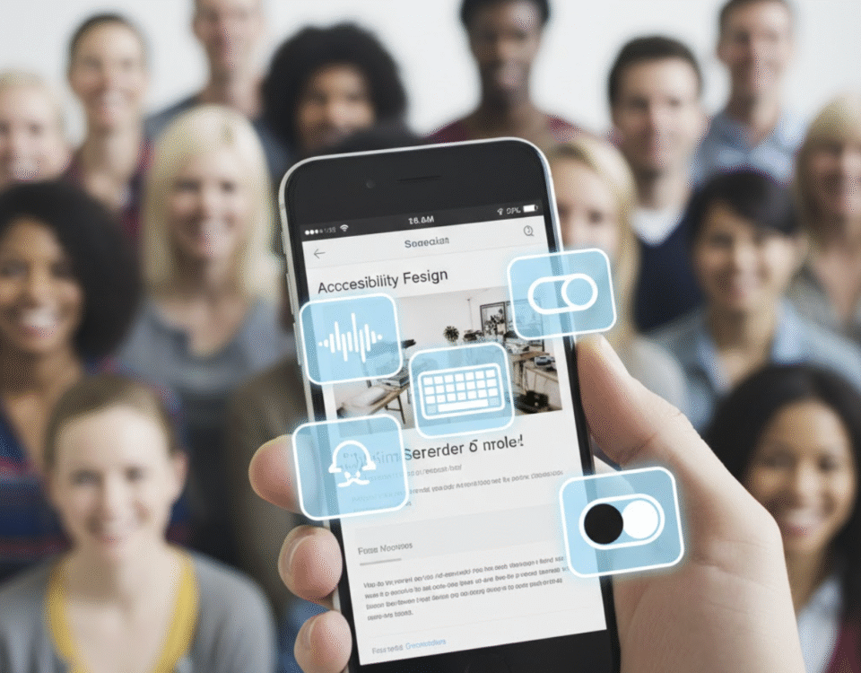 Smartphone displaying a website with multiple accessibility features enabled, representing inclusive design.
