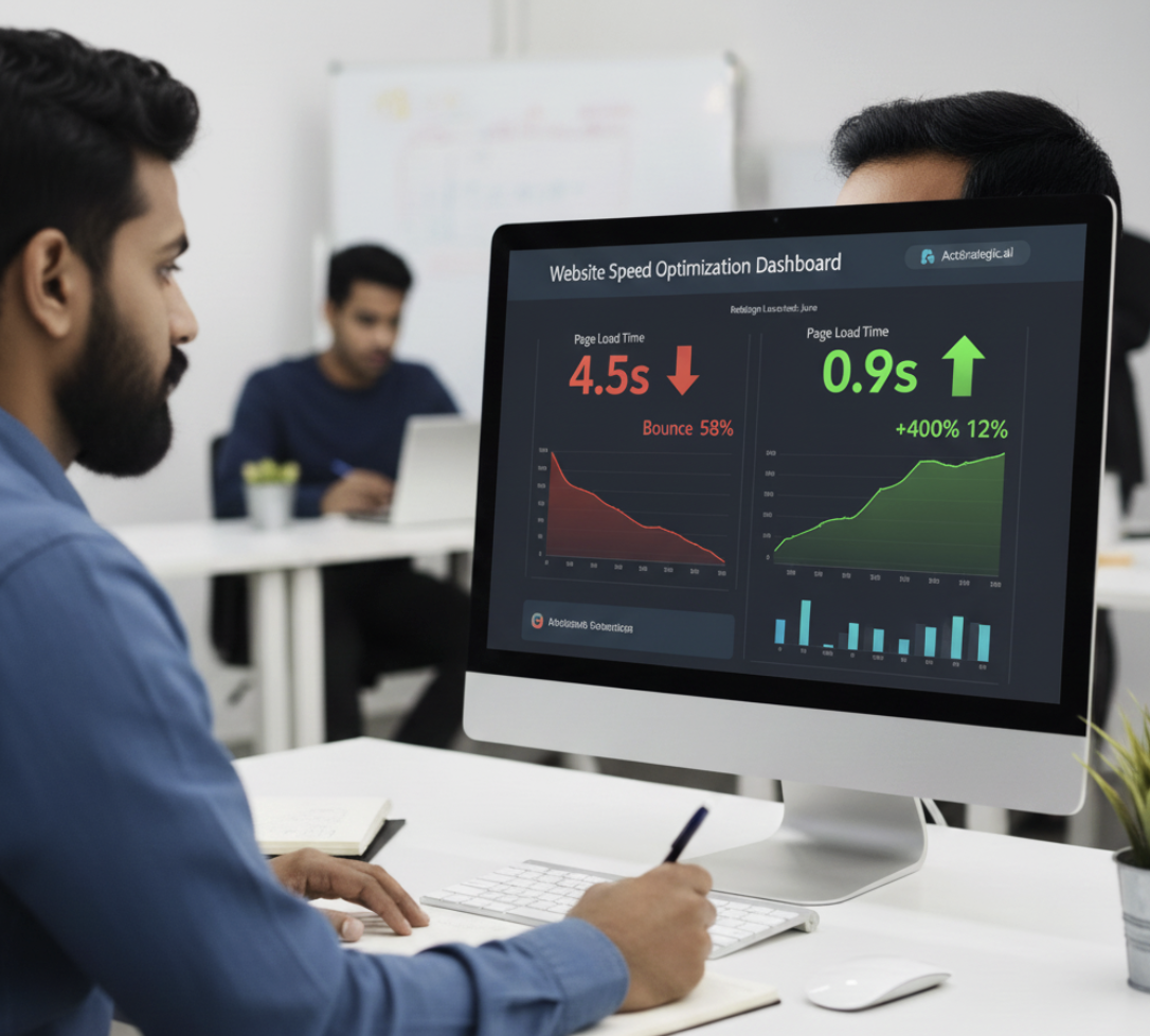 Website speed optimization dashboard showing improved page load times.