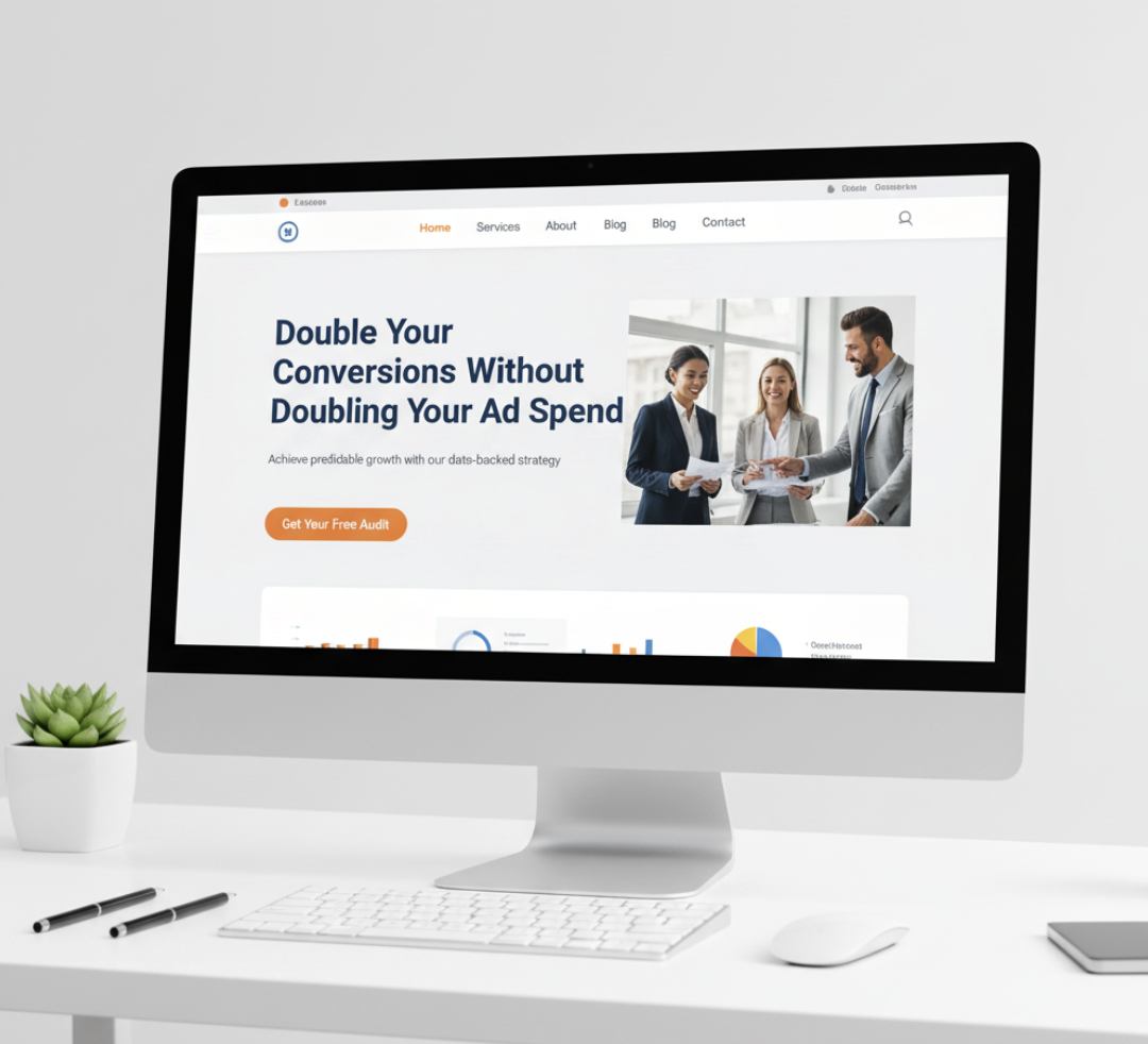 showcasing a high-converting landing page with a strong, outcome-focused headline