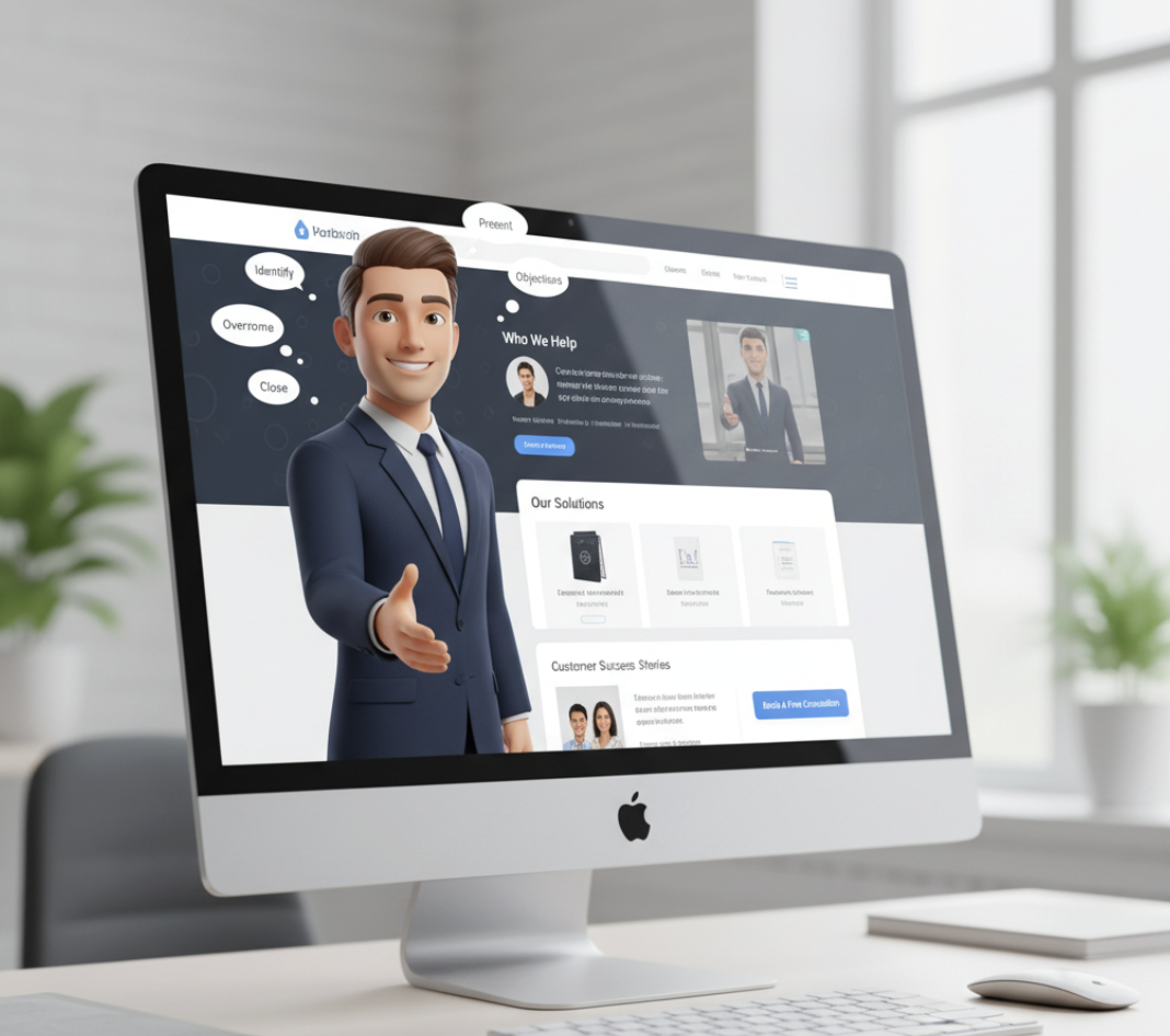 website acting as digital salesperson illustration