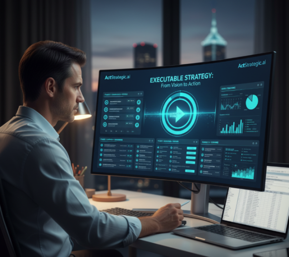 AI-assisted strategic planning dashboard showing actionable goals