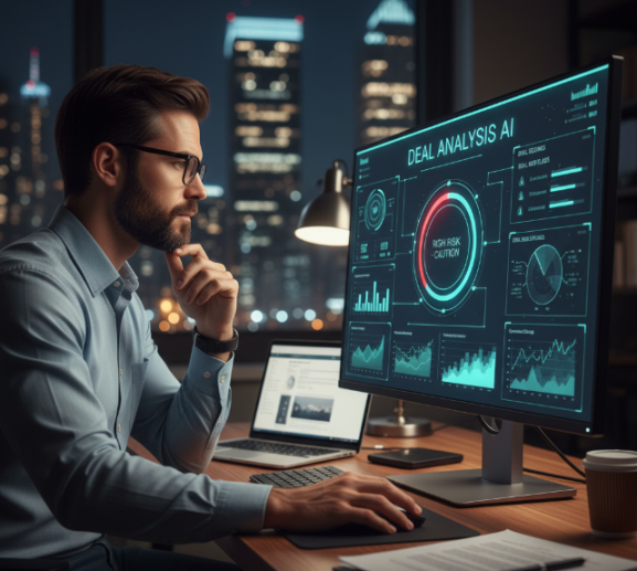 Dashboard showing deal analysis AI metrics and risk scoring